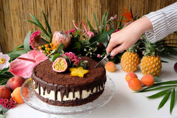 Torte, Kuchen Naked Cake, Drip Cake, Tropical Party, Schoko Pfirsich Torte 